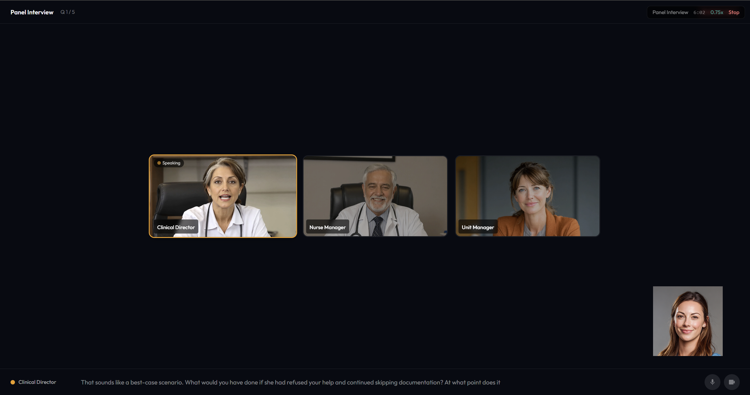 Panel interview simulation with three AI interviewers